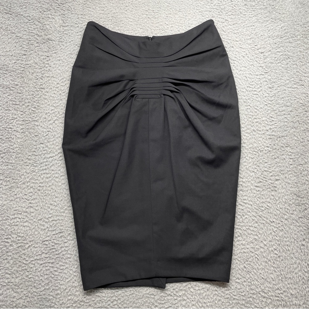 Maurizio Pecoraro Pencil Skirt Womens 6 Black Midi Pleated Wool Blend Italy